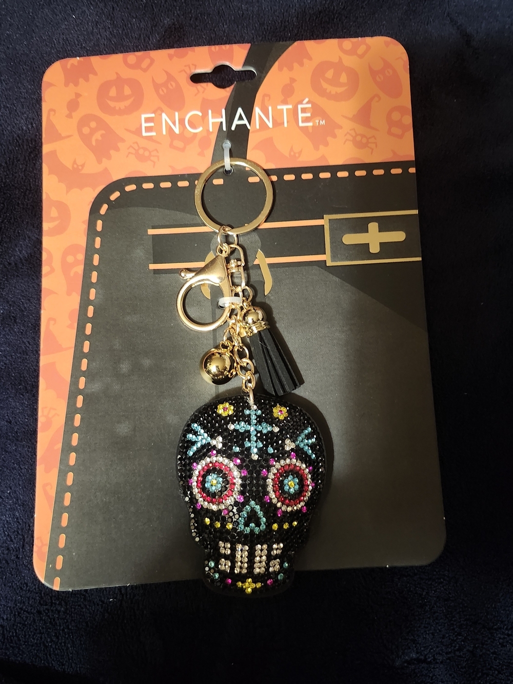 Enchante Rhinestone Sugar Skull Keychain Skull Keychain in Black & Multicolor
